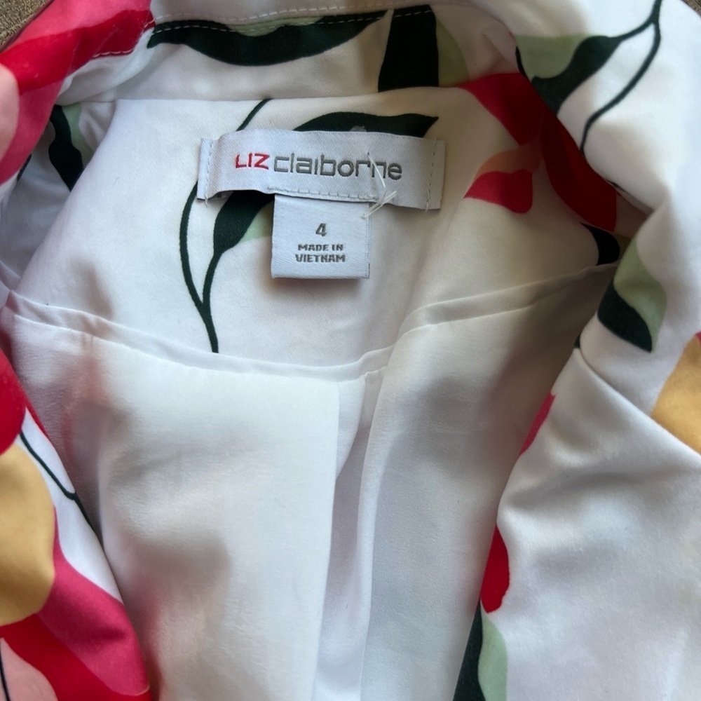 Liz Claiborne Women’s Sz 4 Floral Blazer Button Front Pink Red White Maximalist - Picture 3 of 10